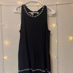 Loft Black Dress with White Embroidery